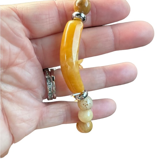 Natural Stone Yellow Tone Beaded Bracelet - Picture 4 of 6